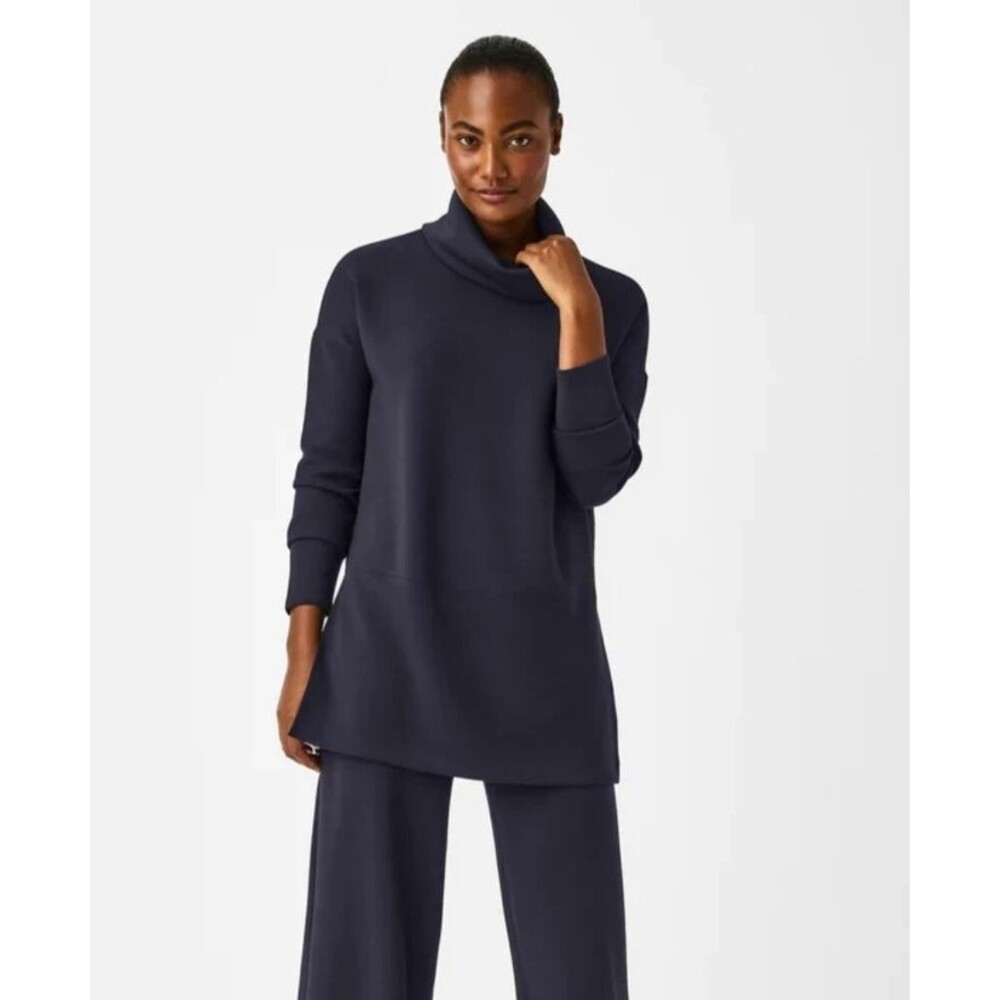 SPANX AirEssentials Turtleneck Tunic Pullover Sweatshirt Navy Blue 1X Travelwear